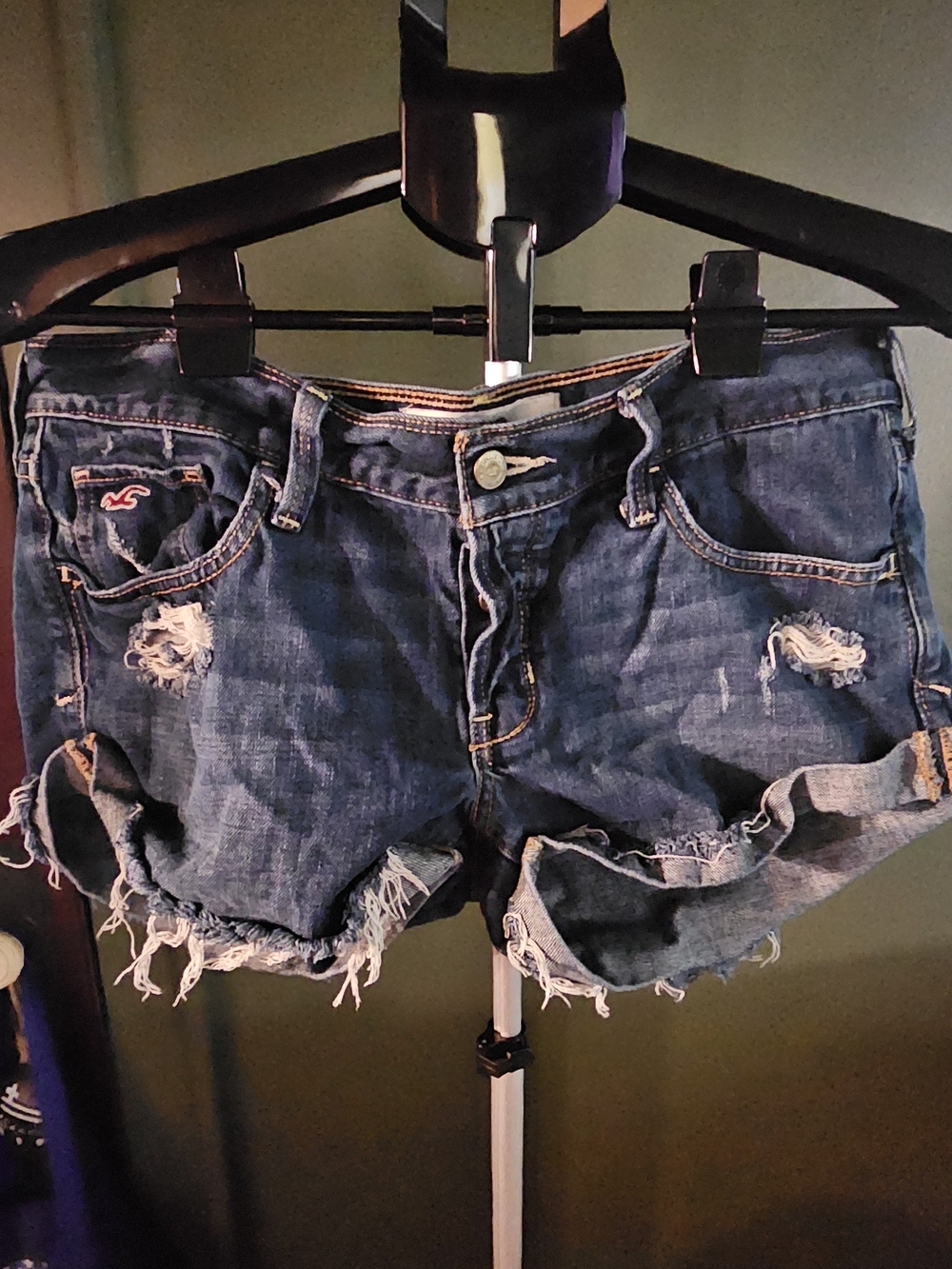 Hollister Frayed Dark Blue Denim Cutoff Shorts